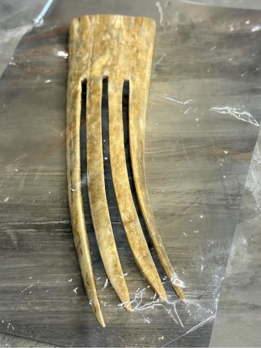 Hand crafted carved wooden hair fork 6.5 inch